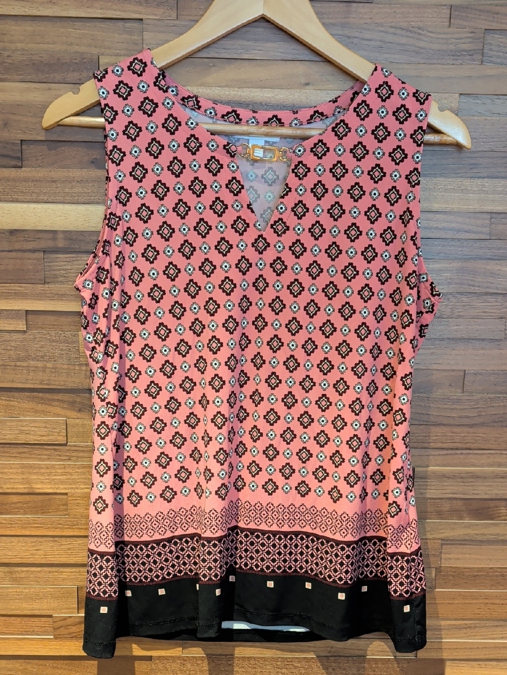 Charter Club Pink Patterned Sleeveless Notch-Neck Camisole